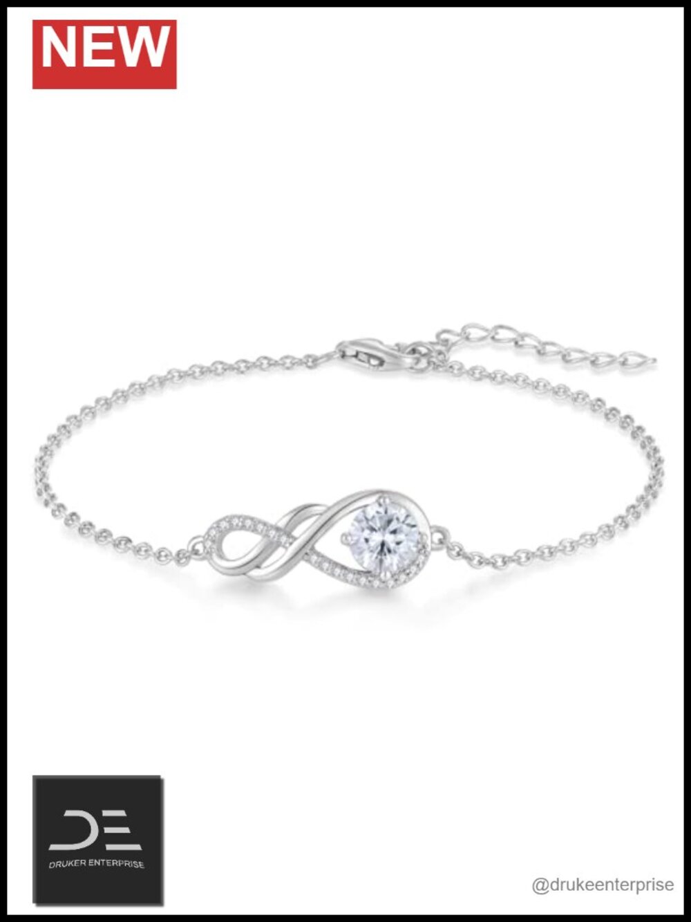925 Sterling Silver CZ Infinity Adjustable Bracelet Women Hypoallergenic Gift
